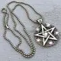 Wicca Jewelry Celtic Pentagram Pentacle Star AB Crystal Gem Wiccan Pagan Witch Magic Healing Protection Amulet Pewter Mens Womens Pendant Necklace Charm for Men Women Silver Ball Chain