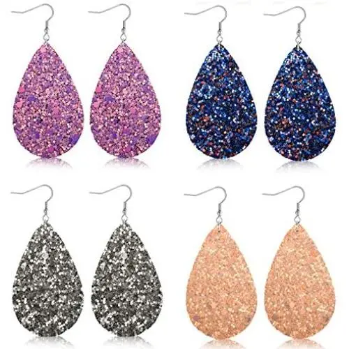 FIBO STEEL 4-8 Pairs Lightweight Leather Drop Earrings for Women Boho Teardrop Dangle Earring Set FIBO STEEL 4-8 Pairs Lightweight Leather Drop Earrings for Women Boho Teardrop Dangle Earring Set