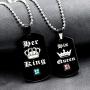 Uloveido Black Stainless Steel King Queen Necklaces Set, Dog Tag Amy Pendant Necklace for Couples