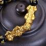 Feng Shui Amulet Bracelet Prosperity 12mm Mantra Bead Bracelet with Double Gold Plated Pi Xiu/Pi Yao Attract Lucky and Wealthy Bangle