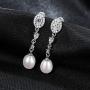 KEETEEN Sterling Silver Pearl Earrings 8mm Dangle Teardrop Earrings Bridal Betrothal Jewels