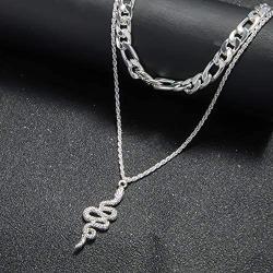 Crazy Feng Gold Snake Necklace for Women Silver Snake Pendant Necklace Serpent Layered Snake Necklace Dainty Snake Jewelry