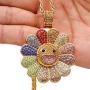 OPENDGO Hip Hop 18K Gold Plated Rotatable Sunflower Necklace for Women CZ Stone Cubic Zirconia Men Women Necklace Rapper Jewelry Diamond Necklace 24'' Rope Chain
