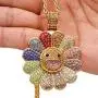 OPENDGO Hip Hop 18K Gold Plated Rotatable Sunflower Necklace for Women CZ Stone Cubic Zirconia Men Women Necklace Rapper Jewelry Diamond Necklace 24'' Rope Chain