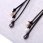 3 Cultured Pearls Pendant Necklace on Suede Leather Cord Beaded Y-Shaped Jewelry for Women by Aobei