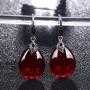 EVER FAITH 925 Sterling Silver Red Corundum Crystal Bridal Retro Leaf Teardrop Hook Dangle Earrings