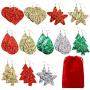 URATOT 12 Pairs Christmas Glitter Faux Leather Earrings for Women Girls Christmas Tree Star Drop Earrings Teardrop Long Dangle Earrings with Red Velvet Storage Bag for Xmas Jewelry Accessory
