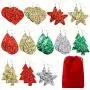 URATOT 12 Pairs Christmas Glitter Faux Leather Earrings for Women Girls Christmas Tree Star Drop Earrings Teardrop Long Dangle Earrings with Red Velvet Storage Bag for Xmas Jewelry Accessory