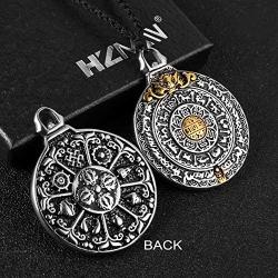 HZMAN Vintage Tibetan I Ching Spiritual Divination Om Stainless Steel Pendant Necklace Religion Jewelry