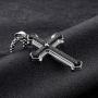 Three Layered Cross Necklace for Men Boys with English Bible Verse Crucifix Our Father Lords Prayer Stainless Steel Black Pendant Religious Christ Faith Fashion Chain Jewelry 23.6''