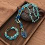 maytry Irregular Agate Chip Pendant Turquoise Necklace, Necklace, Bracelet 2 Piece Set of The Same Color