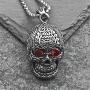 Suger Skull Pendant Necklace for Men with Red CZ Eyes Stainless Steel Pendant with Chain for Women Men Rapper Punk Hip Hop Jewelry