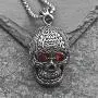 Suger Skull Pendant Necklace for Men with Red CZ Eyes Stainless Steel Pendant with Chain for Women Men Rapper Punk Hip Hop Jewelry