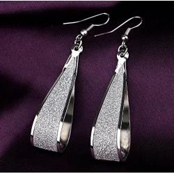 Fashion Womens Silver Crystal Scrub Water Drop Dangle Earrings Party Jewelry Gift