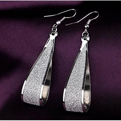 Fashion Womens Silver Crystal Scrub Water Drop Dangle Earrings Party Jewelry Gift