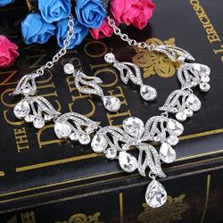 BriLove Womens Bohemian Boho Bridal Crystal Flower Teardrop Enamel Statement Necklace Dangle Earrings Set
