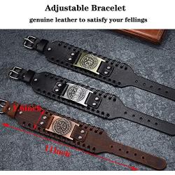 GelConnie Viking Bracelet Punk Leather Cuff Bracelet Gothic Leather Wristband Bracelet with Nordic Amulet Scandinavian Talisman Celtic Pagan Jewelry