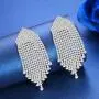 minmin Wedding Long Chandelier Rhinestone Tassel Heart Dangle Drop Earrings for Women Party Jewelry Ladies Gifts