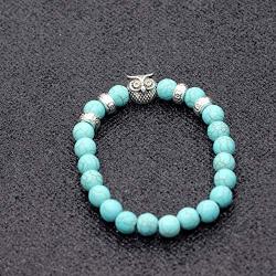 Teacher Gift,8mm Natural Turquoise Owl Braided Rope Bracelet For Women Bohemian Jewelry Gift