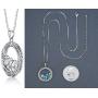 Leafael ''Ocean Wave Crystal Necklace Aquamarine Blue Green Multi Stone Circle Pendant Womens Jewelry, Silver Tone, 18''+2