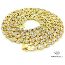 Shiny Jewelers USA Mens Iced Out Hip Hop Gold Tone CZ Miami Cuban Link Chain 8'', 9'', 20'', 24'', 30'', 36'' Necklace Bracelet