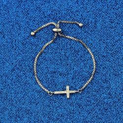 WUSUANED Christian Cross Adjustable Chain Link Bracelet Religious Jewelry Gift