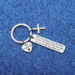 WUSUANED First Communion Keychain May You Always Know The Peace of Jesus Baptism Gift Christian Cross Jewelry Holy Communion Gift